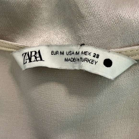 Zara Women's Button Tie Front Satin Top Size M Champagne Romantic Feminine - Picture 4 of 7